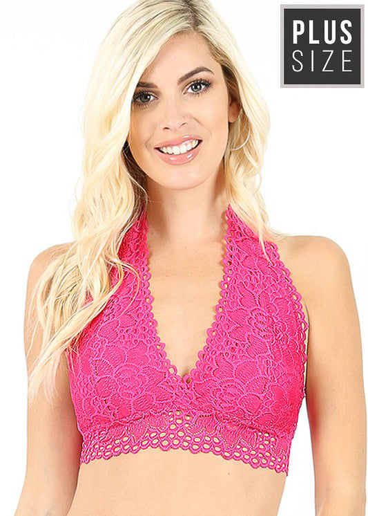 Plus Size Hot Pink Scalloped Lace Halter Bralette – Infinity Lace Boutique