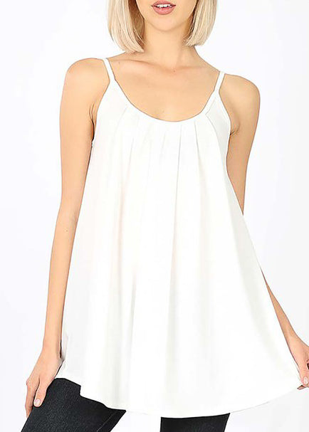 Pleated Cami Top with Adjustable Straps - Ivory