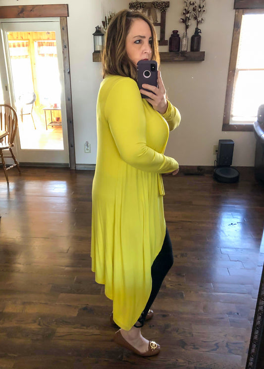 Classic Long Knit Yellow Cardigan Duster - Infinity Lace Boutique