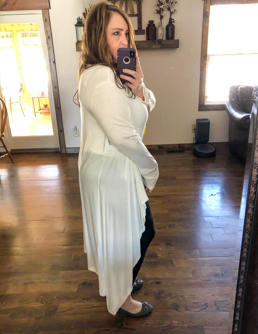 Classic Long Knit White Cardigan Duster - Infinity Lace Boutique