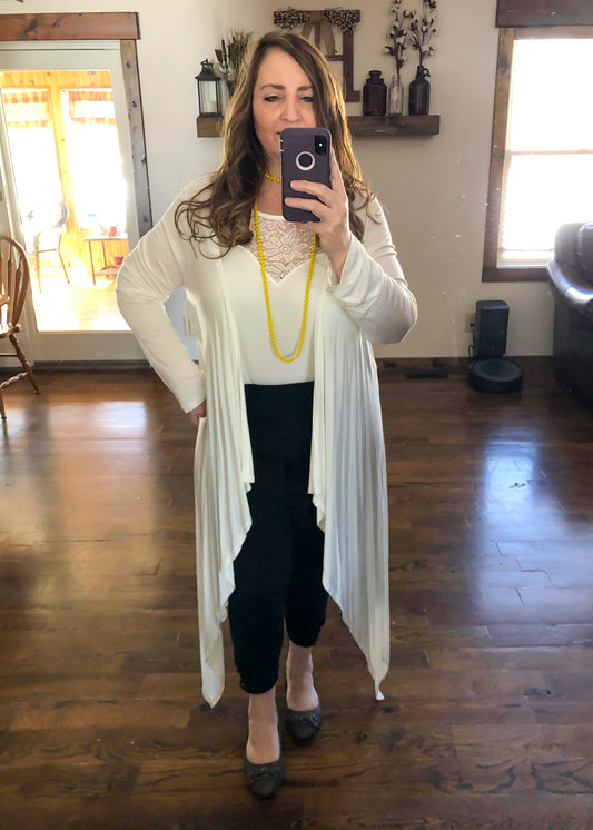 Classic Long Knit White Cardigan Duster - Infinity Lace Boutique