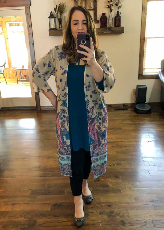 Tropical Ivory Floral Kimono Duster - Infinity Lace Boutique