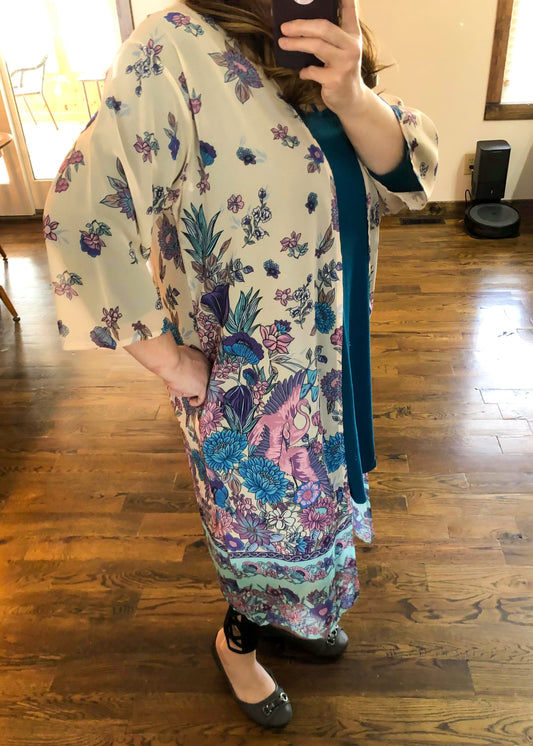 Tropical Ivory Floral Kimono Duster - Infinity Lace Boutique