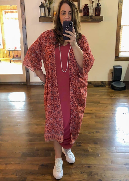 Coral Sunflower Kimono Duster - Infinity Lace Boutique