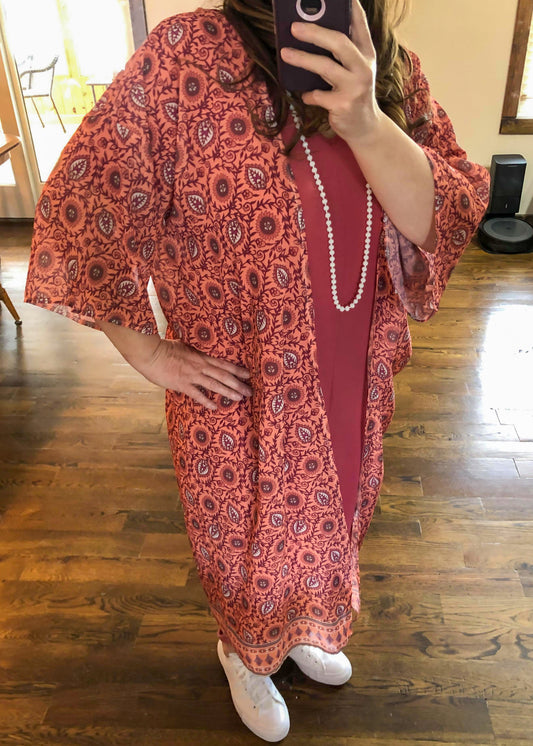 Coral Sunflower Kimono Duster - Infinity Lace Boutique