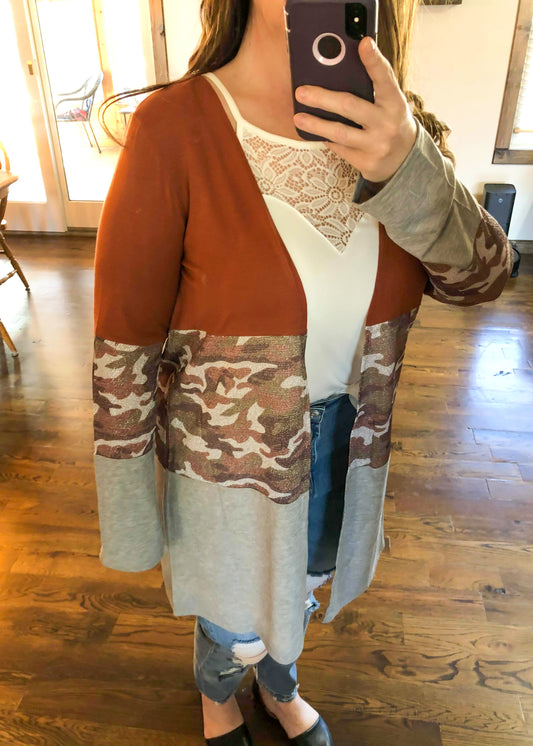 Color Block Camo Print Cardigan - Infinity Lace Boutique