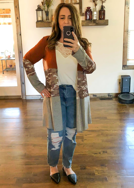 Color Block Camo Print Cardigan - Infinity Lace Boutique