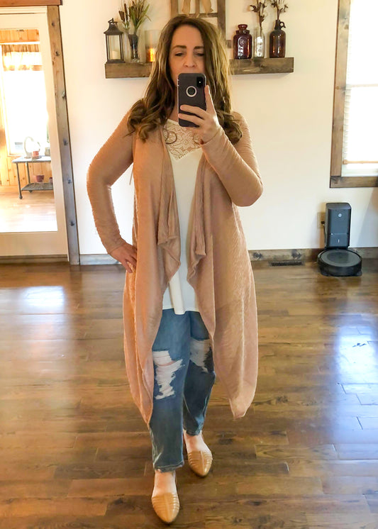 Classic Long Knit Mocha Cardigan Duster - Infinity Lace Boutique