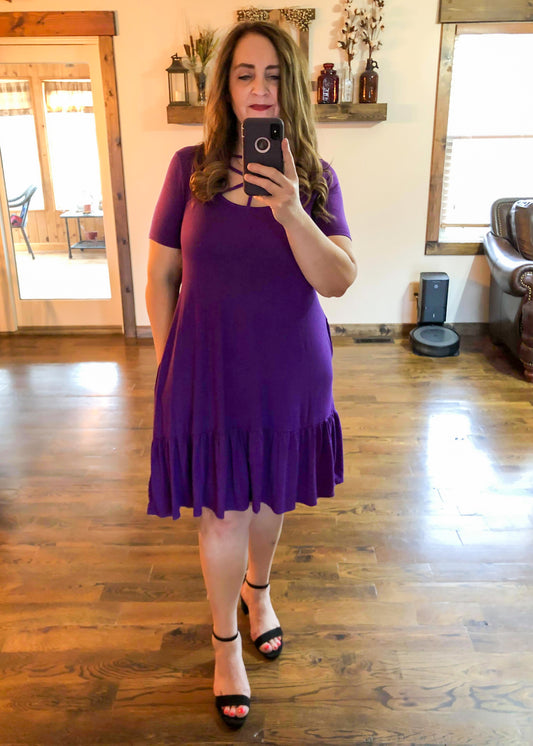 Perfect Ruffle Hem Dress with Web Neckline - Purple - Infinity Lace Boutique