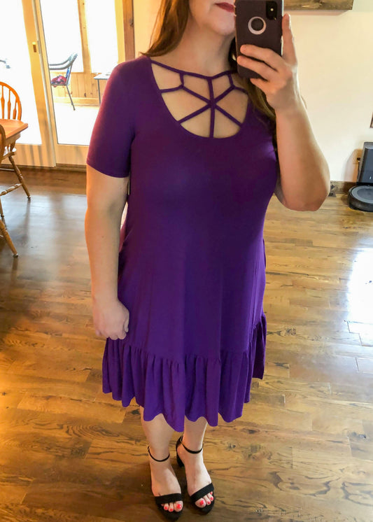 Perfect Ruffle Hem Dress with Web Neckline - Purple - Infinity Lace Boutique