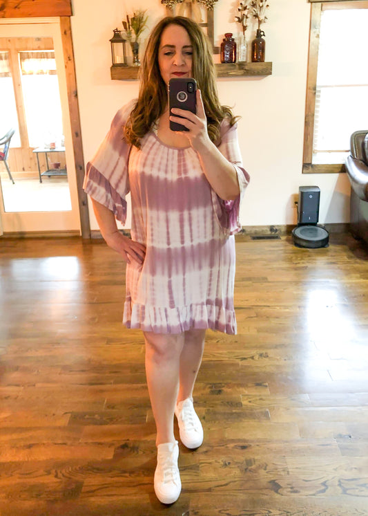 Tie-Dye Ruffled Dress - Mauve - Infinity Lace Boutique