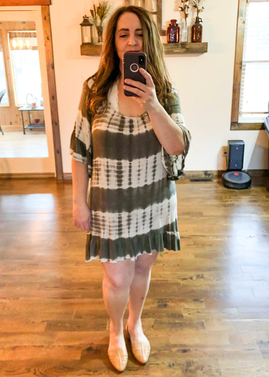 Tie-Dye Ruffled Dress - Olive - Infinity Lace Boutique