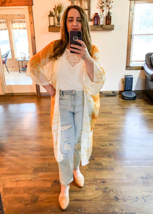 Tie Dye Kimono - Mustard - Infinity Lace Boutique