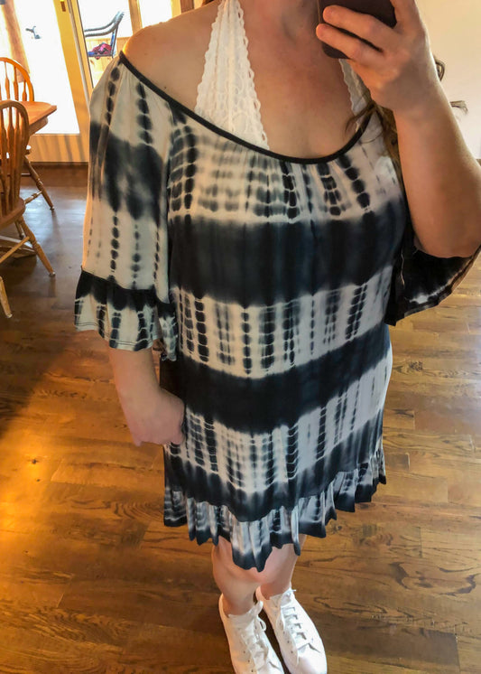 Tie-Dye Ruffled Dress - Black - Infinity Lace Boutique