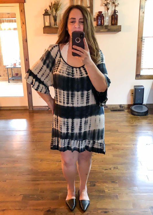 Tie-Dye Ruffled Dress - Black - Infinity Lace Boutique