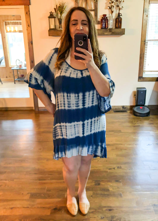Tie-Dye Ruffled Dress - Blue - Infinity Lace Boutique