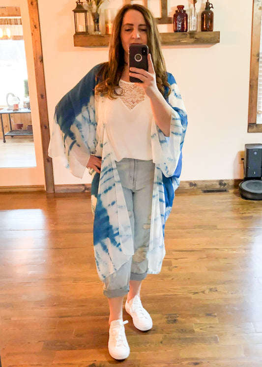 Tie Dye Kimono - Blue - Infinity Lace Boutique