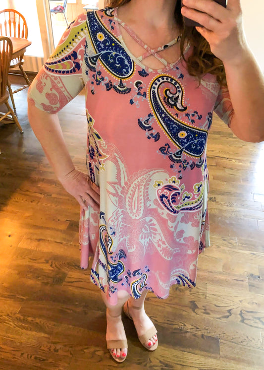 Pink and Blue Paisley Dress with Pockets - Infinity Lace Boutique