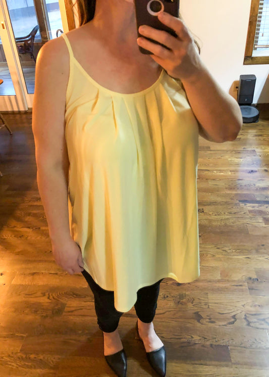 Pleated Cami Top with Adjustable Straps - Banana  - Infinity Lace Boutique