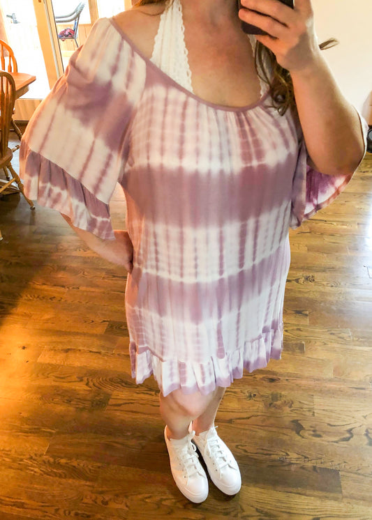 Tie-Dye Ruffled Dress - Mauve - Infinity Lace Boutique