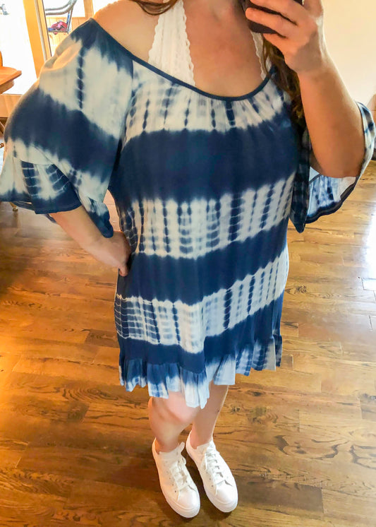 Tie-Dye Ruffled Dress - Blue - Infinity Lace Boutique