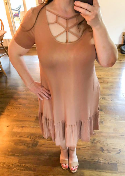 Perfect Ruffle Hem Dress with Web Neckline - Eggshell - Infinity Lace Boutique