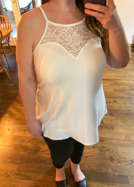 Sweetheart Lace Panel Sleeveless Halter Top - Cream - Infinity Lace Boutique