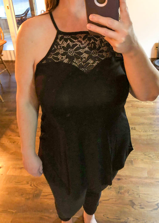 Sweetheart Lace Panel Sleeveless Halter Top - Black - Infinity Lace Boutique