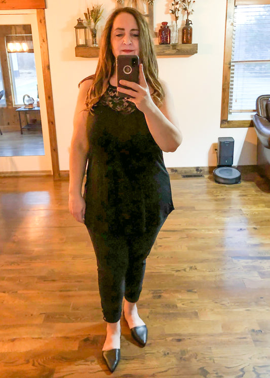 Sweetheart Lace Panel Sleeveless Halter Top - Black - Infinity Lace Boutique