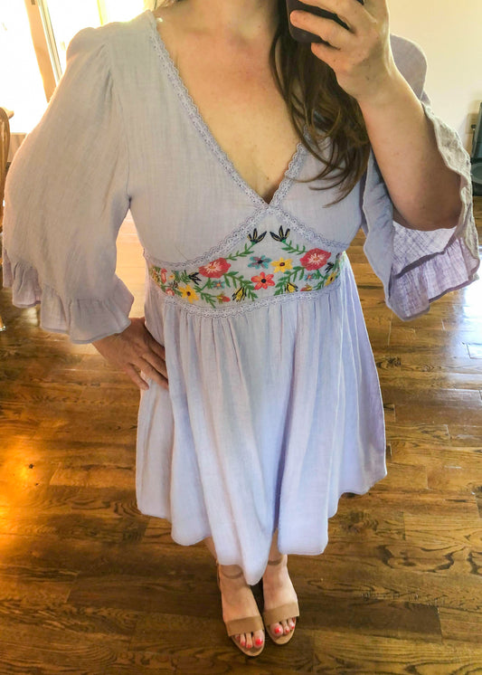 Lavender Floral Dress with Embroidered Detail - Infnity Lace Boutique
