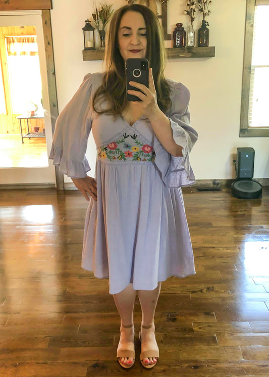 Lavender Floral Dress with Embroidered Detail - Infnity Lace Boutique