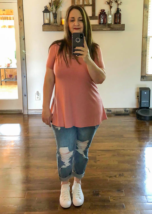 Premium Perfect Short Sleeve Triple Lattice Top - Dusty Rose - Infinity Lace Boutique