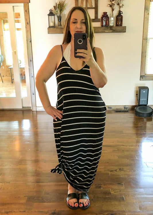 Premium Perfect Striped Maxi Dress w/ Adjustable Straps - Black - Infinity Lace Boutique