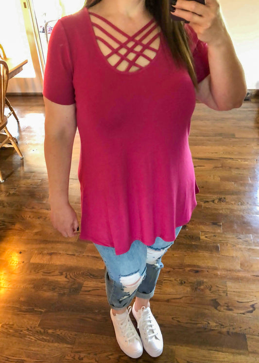 Premium Perfect Short Sleeve Triple Lattice Top - Magenta - Infinity Lace Boutique