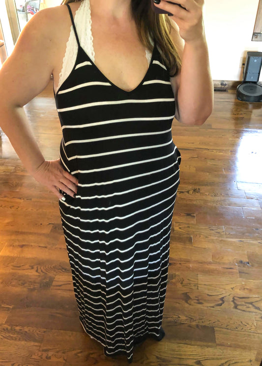 Premium Perfect Striped Maxi Dress w/ Adjustable Straps - Black - Infinity Lace Boutique