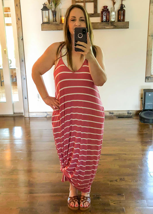Premium Perfect Striped Maxi Dress w/ Adjustable Straps - Rose - Infinity Lace Boutique