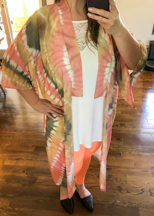 Tie-Dye Kimono Duster - Orange - Infinity Lace Boutique