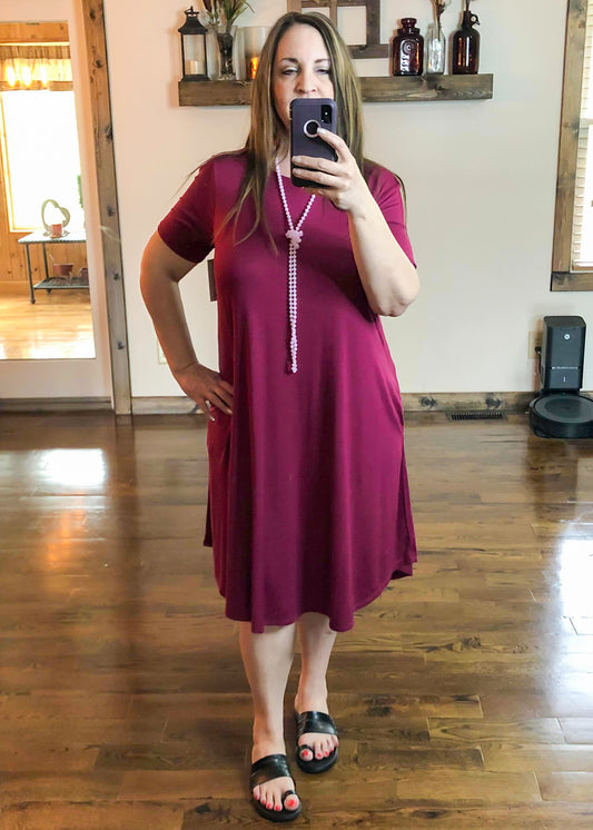 Short Sleeve Midi Dress with Pockets - Plum - Infinity Lace Boutique
