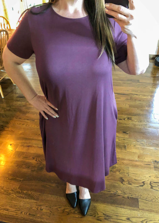 Short Sleeve Midi Dress with Pockets - Wine - Infinity Lace Boutique