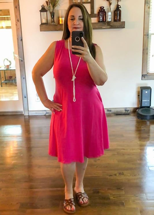 Sleeveless Dress with Pockets - Hot Pink - Infinity Lace Boutique
