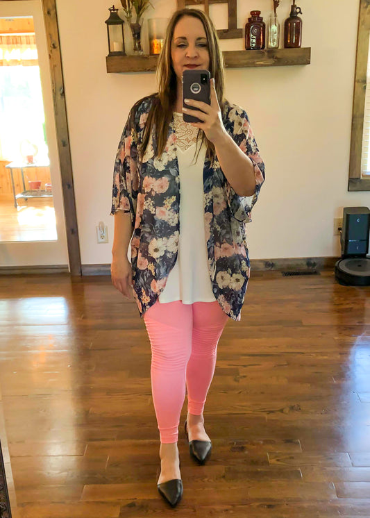 Navy Floral Print Kimono - Infinity Lace Boutique