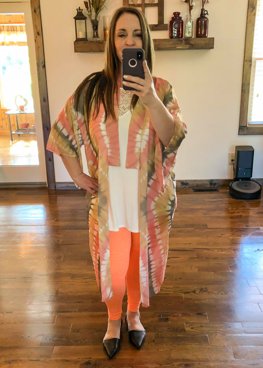 Tie-Dye Kimono Duster - Orange - Infinity Lace Boutique
