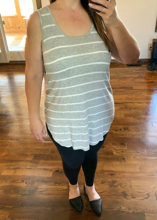 Striped Tank Top - Grey - Infinity Lace Boutique