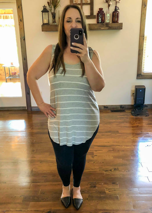 Striped Tank Top - Grey - Infinity Lace Boutique