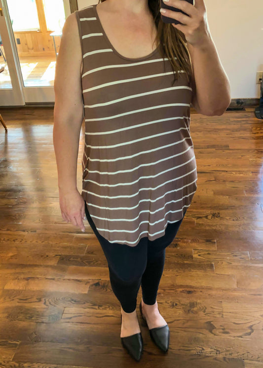 Striped Tank Top - Mocha - Infinity Lace Boutique