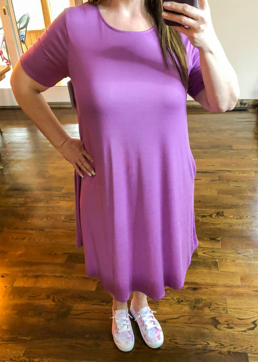 Short Sleeve Midi Dress with Pockets - Dark Mauve - Infinity Lace Boutique