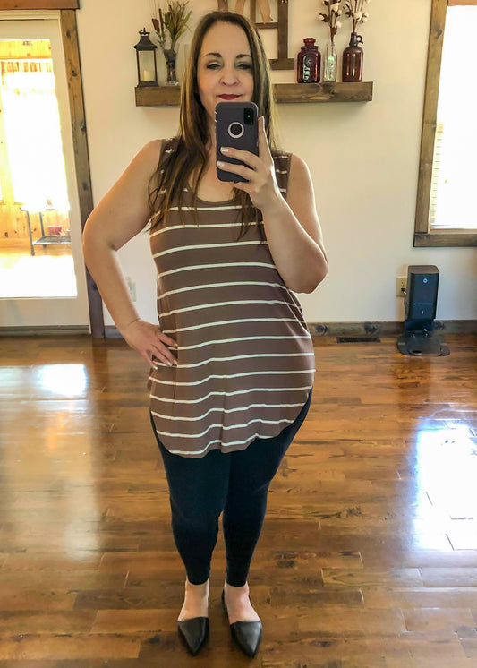 Striped Tank Top - Mocha - Infinity Lace Boutique