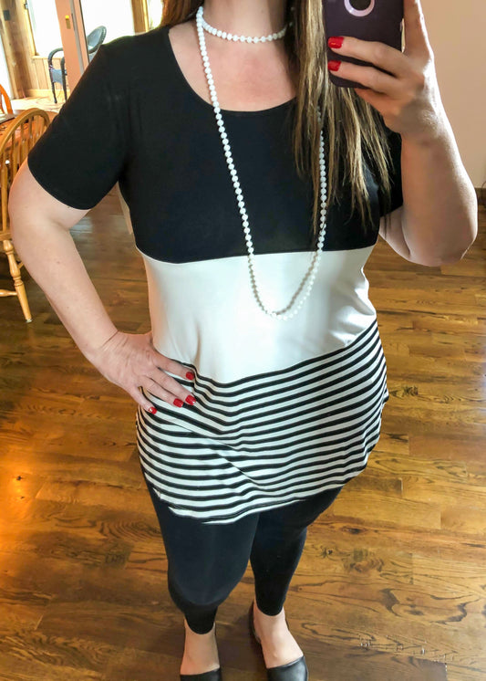Black & White Stripe Color Block Top - Infinity Lace Boutique