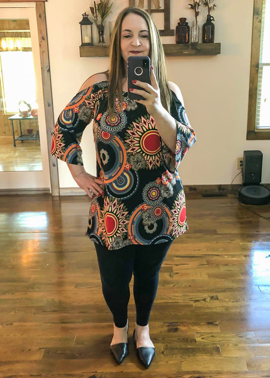 Sunburst Cold Shoulder Top - Infinity Lace Boutique