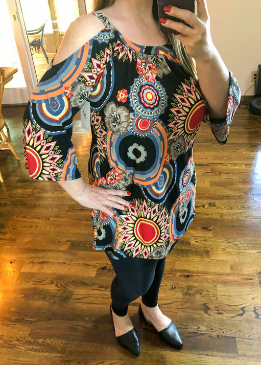 Sunburst Cold Shoulder Top - Infinity Lace Boutique